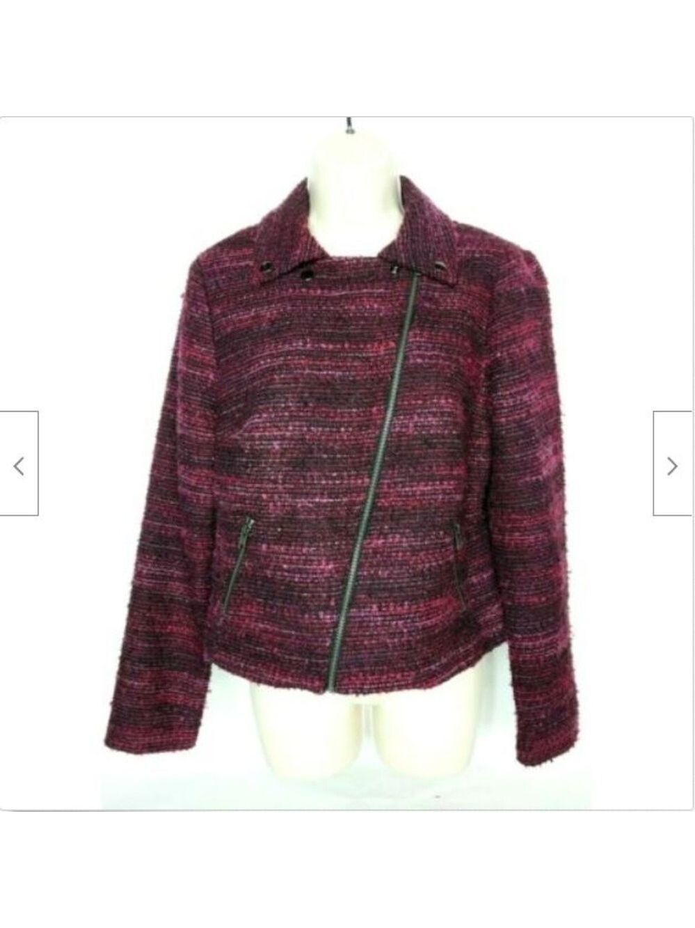 Dana Buchman Black Red Diagonal Zip Blazer Coat Size 8